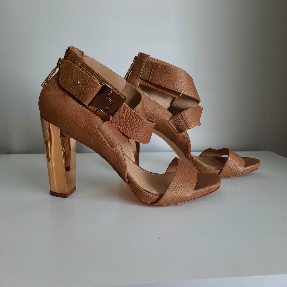 Rachel Zoe 8 Cognac Brown + Metallic Gold